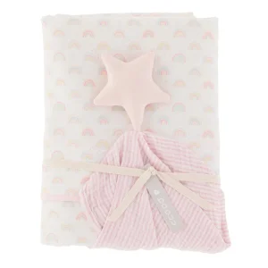 Set frazada con trapo de apego arcoíris rosa