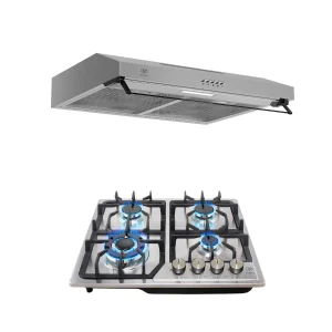 Combo Parrilla de gas 4 quemadores 58 cm + Campana de pared 60 cm