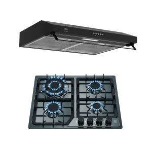Combo Parrilla de gas 4 quemadores 58 cm + Campana de pared 60 cm - negro