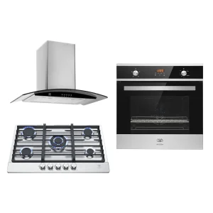 Tricombo Parrilla 5 quemadores 76 cm + Campana de pared con vidrio templado 76 cm + Horno empotrable para gas LP 60 cm