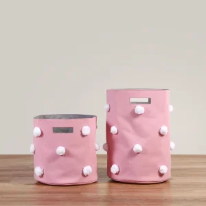 Cestos pompones Rosa con Blanco