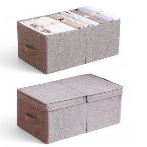 Caja de Almacenamiento de Tela de Lino Plegable Con Tapa Canasto