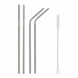 Sorbetes de Metal Pajita Reutilizable 4u Acero Inox Y Cepillo Reutilizar