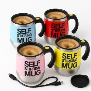 Taza Autoagitadora Recargable 380ml – Acero Inoxidable + Cable Tipo C