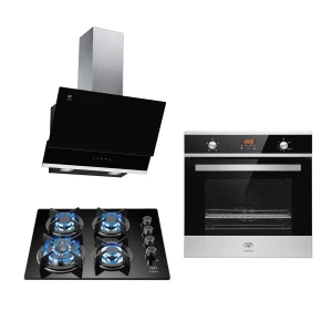 Tricombo Parrilla 4 quemadores 60 cm + Campana pared en vidrio templado 60 cm + Horno empotrable para gas LP 60 cm