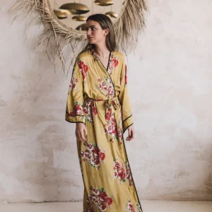 Kimono floral mostaza
