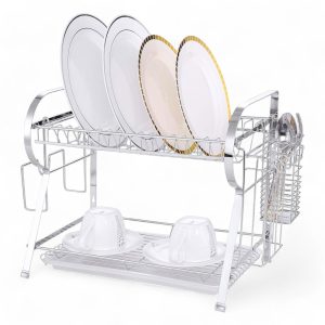 Escurridor de Platos Premium 2 Niveles de Acero Inoxidable con Bandeja