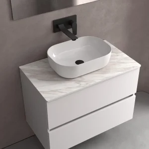Lavabo de posar CARLA sin sifón ni desagüe clicker PORCELANA BLANCA Ø 360 x 105 mm