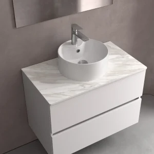 Lavabo de posar LISBOA sin sifón ni desagüe clicker PORCELANA BLANCA Ø 360 x 140 mm
