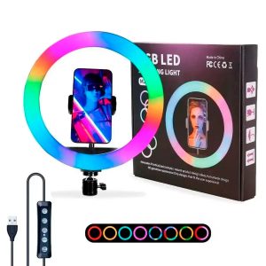 Aro de Luz Led 25,5cm Colores RGB Maquillaje Tiktok