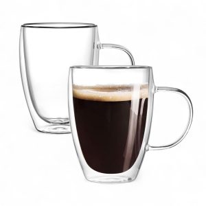 Vaso De Vidrio Doble Capa 350 Cc – Con Asa Y Elegante